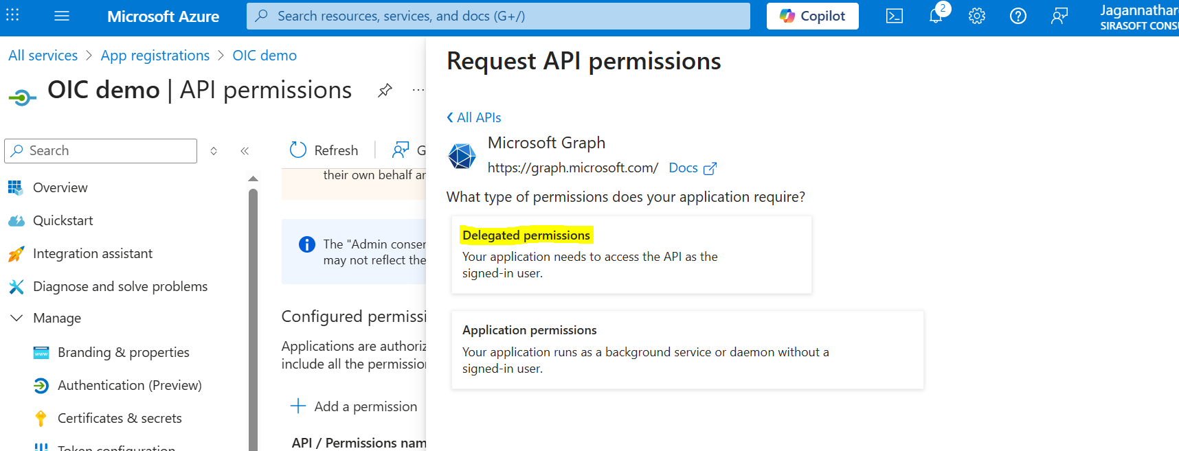 Choose Application permissions