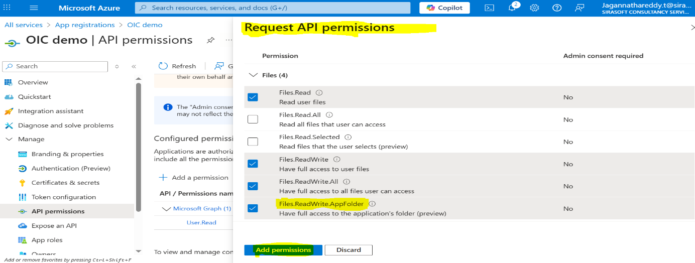 Add and grant admin consent to Graph permissions