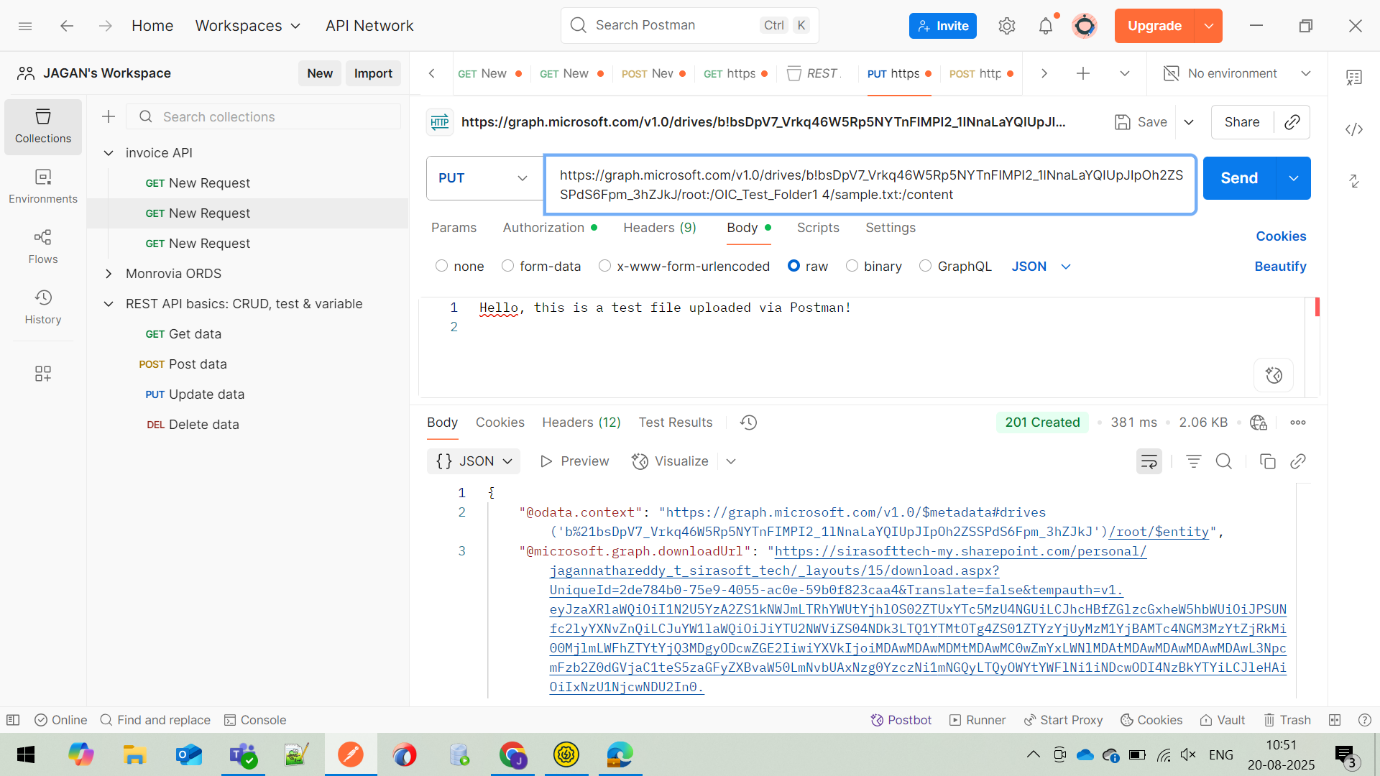 Postman PUT request to upload file content