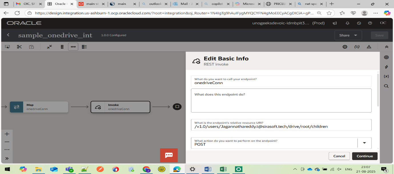 Configure the OneDrive REST invoke in OIC