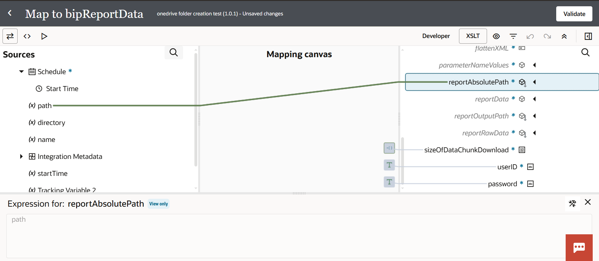 Map report path and parameters