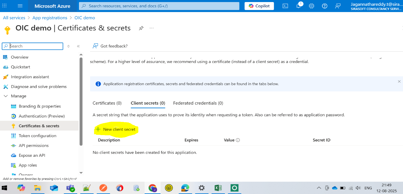 Create a new client secret